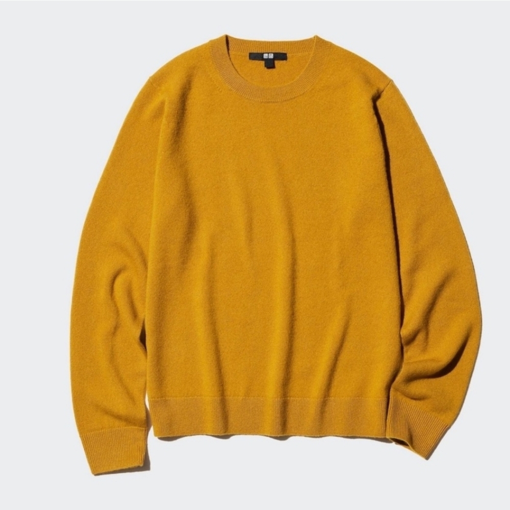 Uniqlo Mustard Goldenrod Yellow 100% Cashmere Crew Neck Long Sleeve Sweater